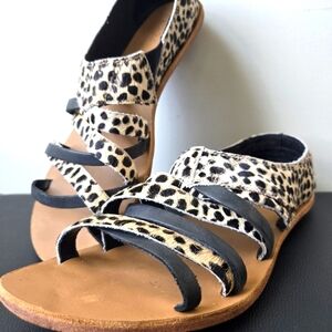 Sorel Women's Leopard Print Cow Fur Leather Sandals Size 12